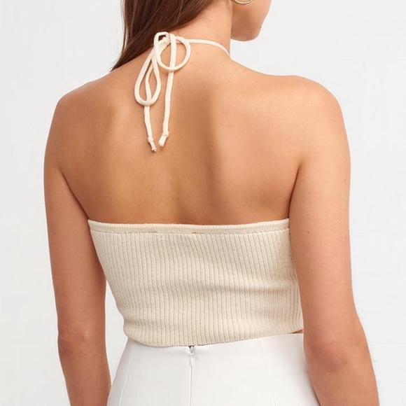 Lace-Up Knitwear Top-Natural - Picture 3 of 4